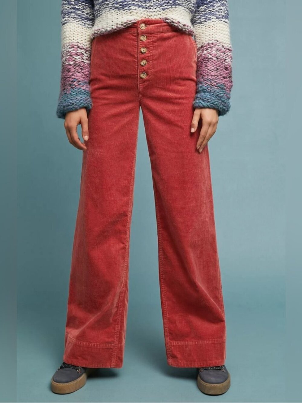 Anthropologie Pilcro High Rise Corduroy Wide Leg Pants Size 27 Orange Rust - Picture 2 of 12